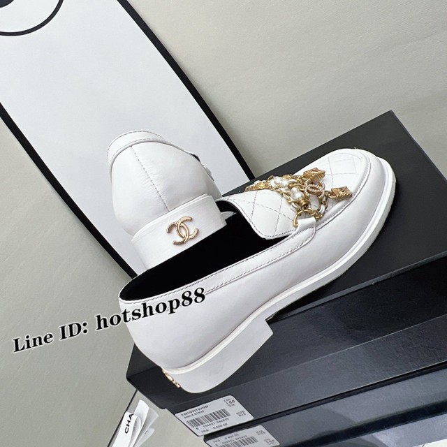 Chanel小羊皮休閒皮鞋單鞋 香奈兒22新款高版本鏈條樂福鞋 dx3169